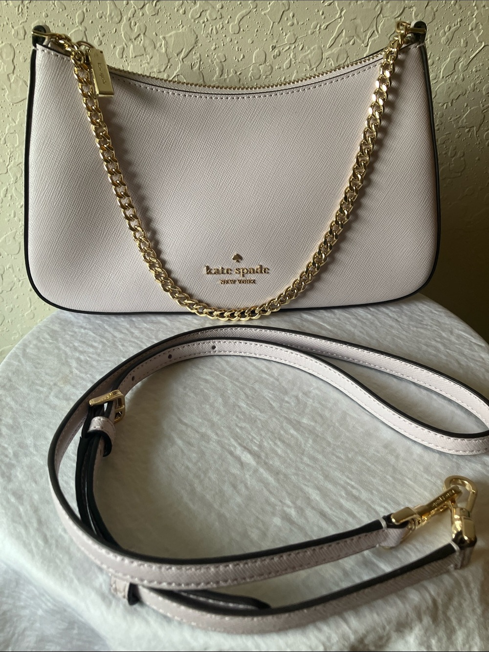 kate spade: Pale Pink Margot Convertible Leather Shoulder Bag- Gold Tone